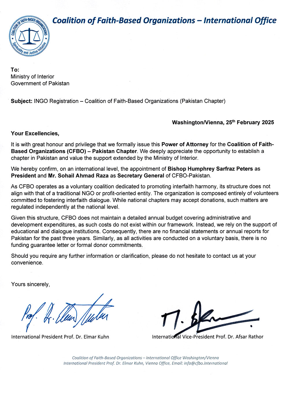 Sohail Ahmad Raza Appointed Secretary General of CFBO Asia Pakistan Chapter