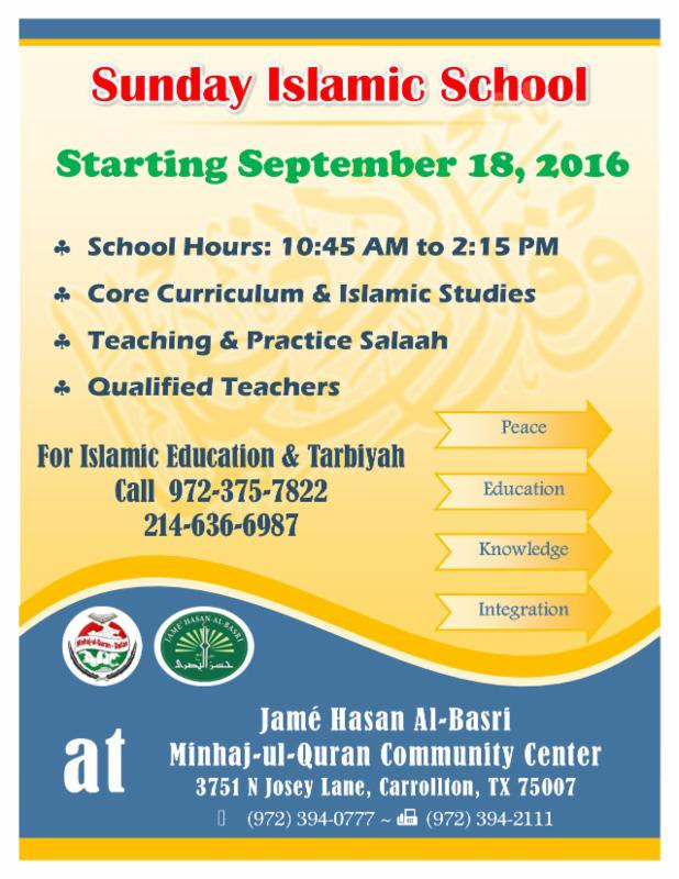 Canada: Sunday Islamic School Starts on September 18th at JMCC