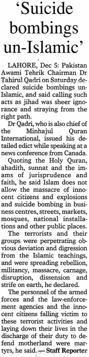 Minhaj-ul-Quran  Print Media CoverageDaily Dawn Page: 13