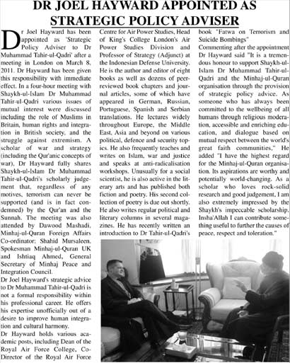 Minhaj-ul-Quran  Print Media CoverageUrdu Times UK Page: 13