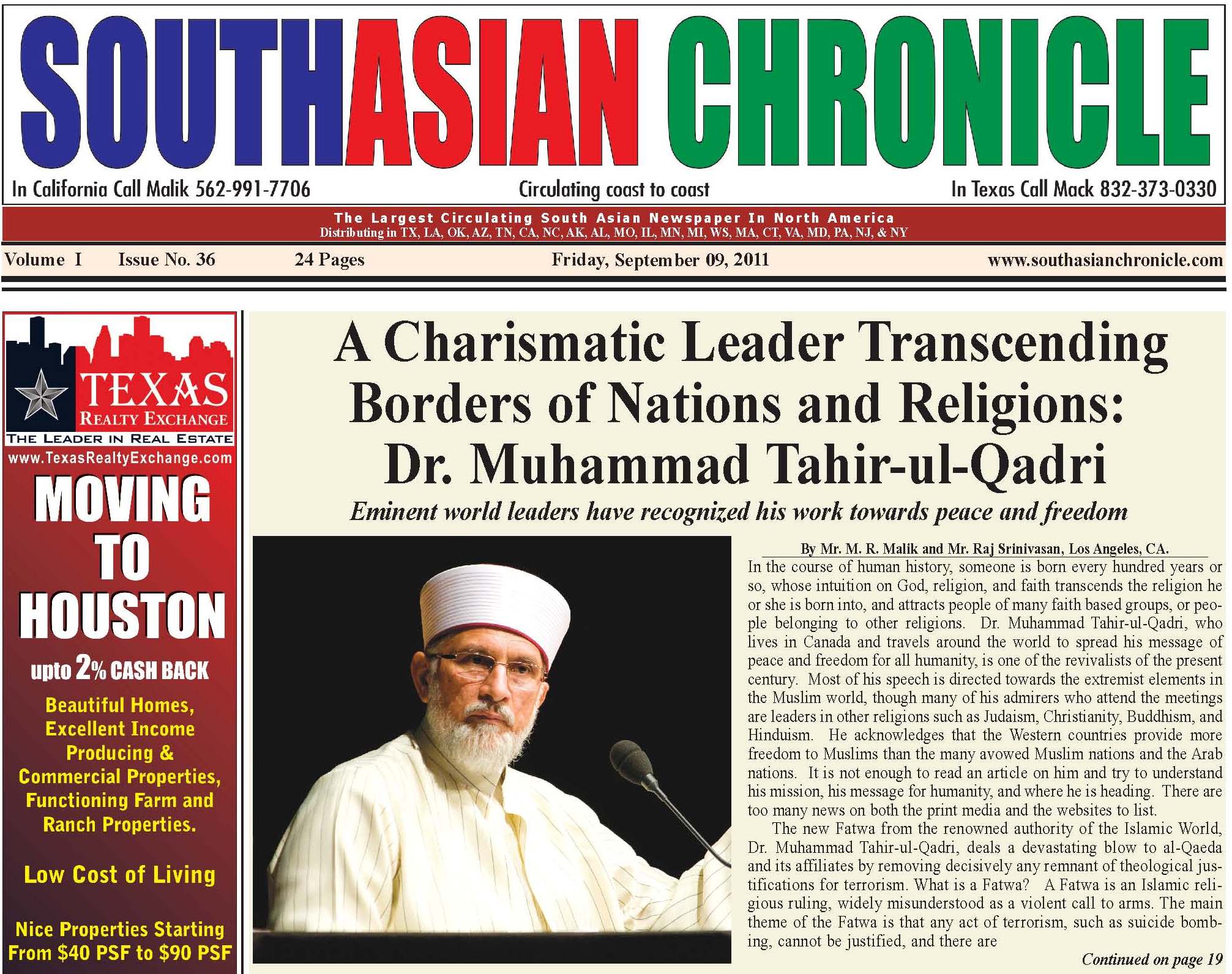 Minhaj-ul-Quran  Print Media CoverageSouthAsian Chronicle Weekly