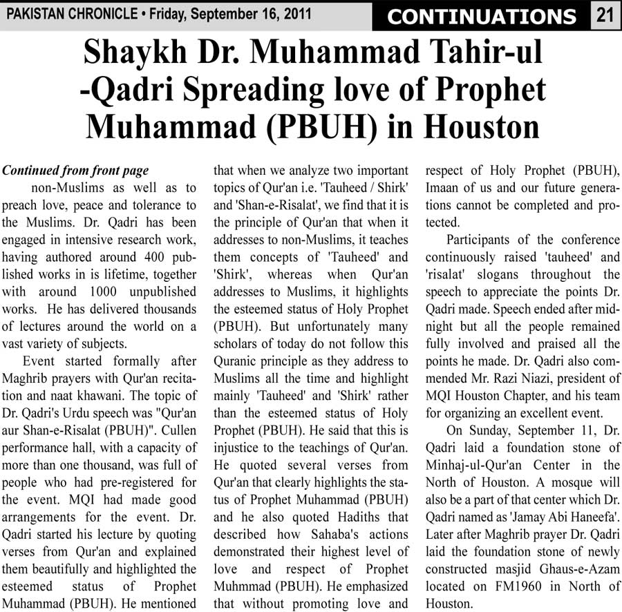 Minhaj-ul-Quran  Print Media CoverageDaily Pakistan Chronicle Page 2